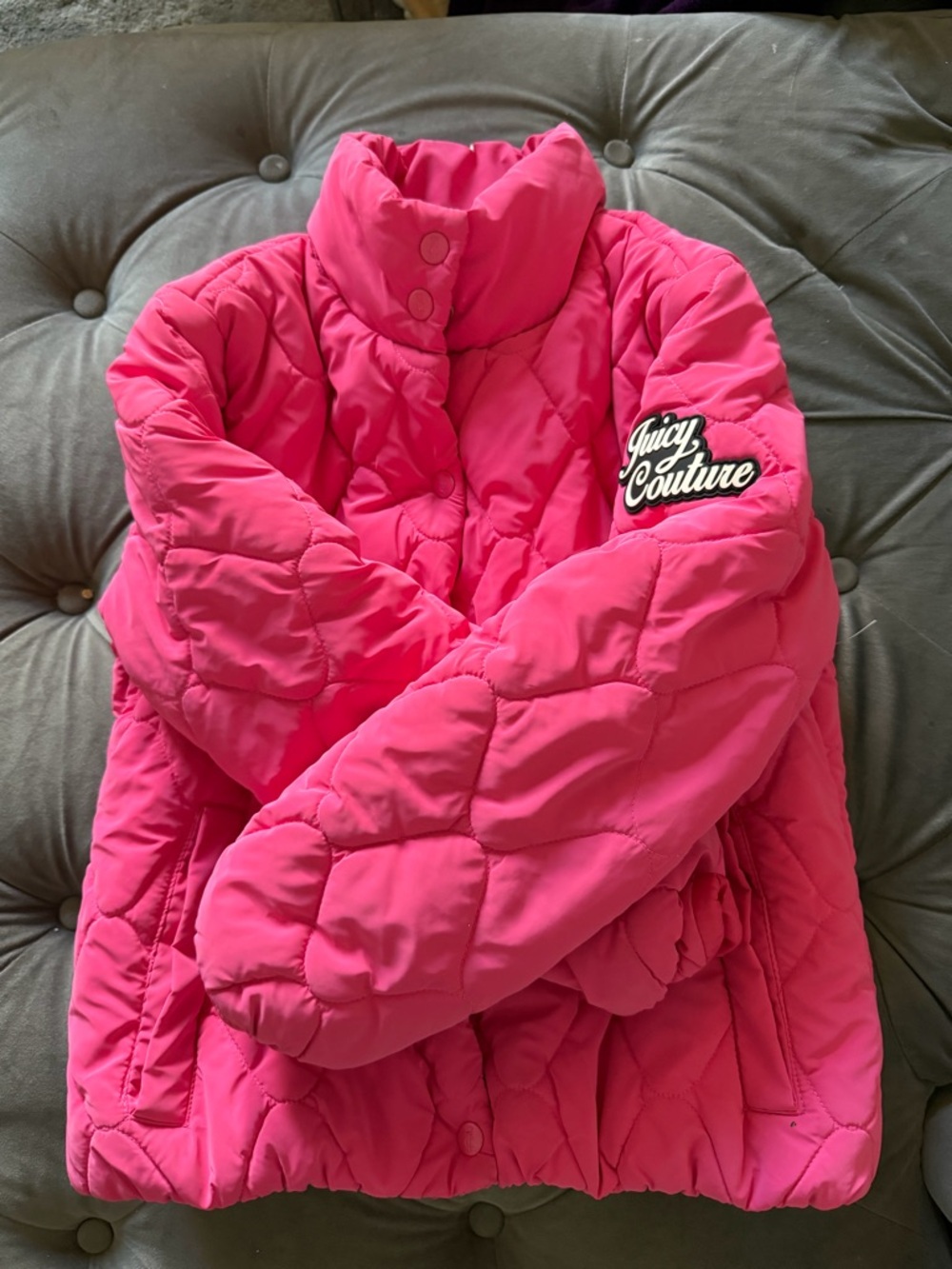 Juicy Couture Girls Bright Pink Quilted Puffer Jacket Size 10/12